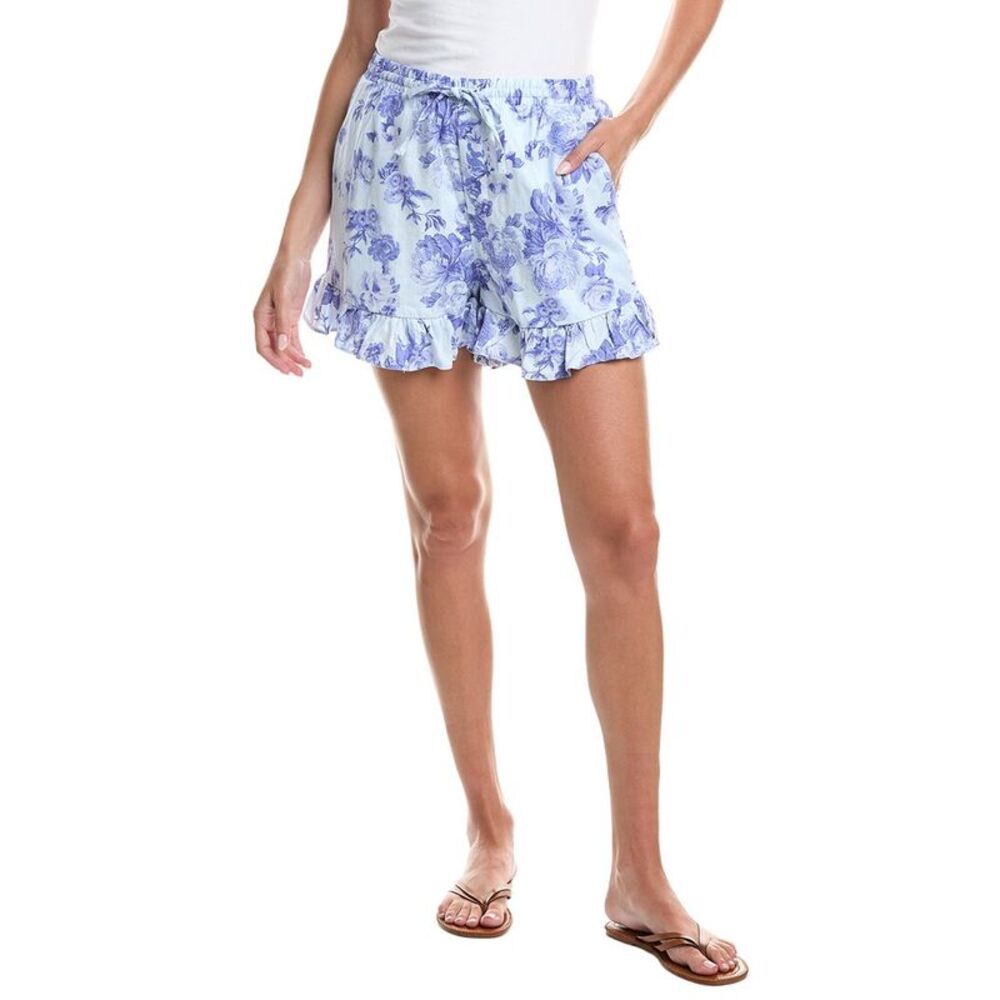 Cece Womens  Ruffle Cuff Pull-On Linen-Blend Short, Blue